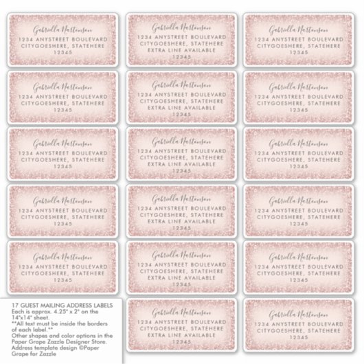 Guest Mailadresse Labels Pink Glitzer Ombre (Vorderseite)