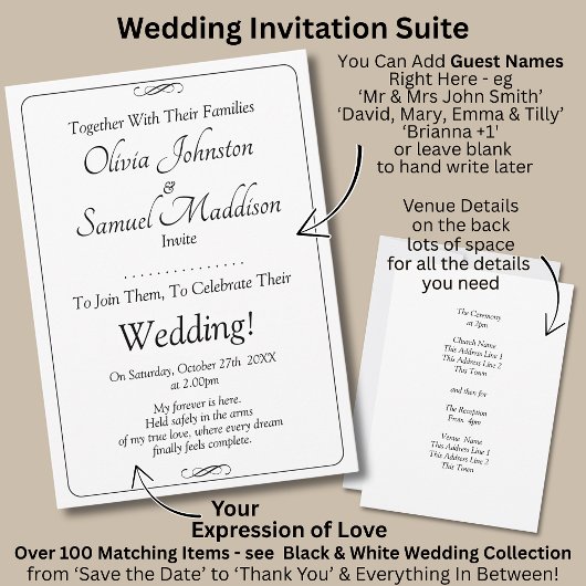 Guest Names, Black & White with Infinity Scroll Einladung