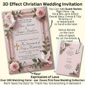 Guest Names, Christian Pink Roses & Doves Wedding Einladung