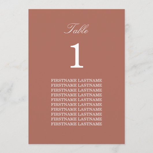 Guest Names Cocoa Sienna Table Card (Vorderseite)