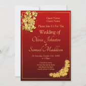 Guest Names, Gold Roses Maroon Red Wedding Einladung (Vorderseite)