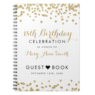 Guestbook-18. Geburtstags-GoldGlitzerConfetti Notizblock