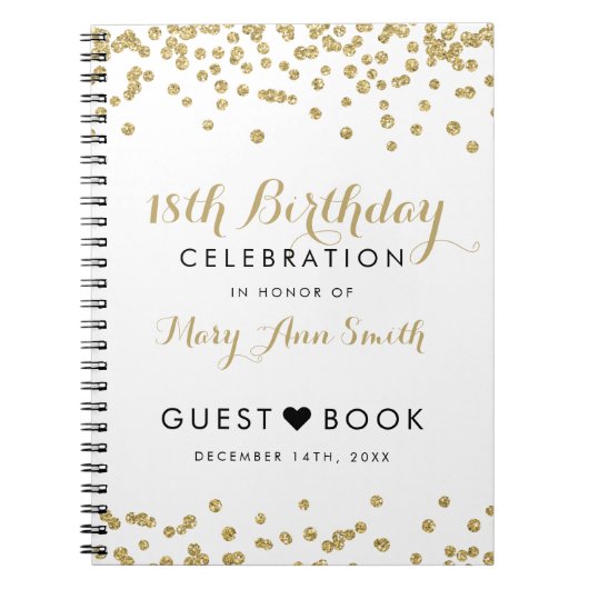 Guestbook-18. Geburtstags-GoldGlitzerConfetti Notizblock (Vorderseite)