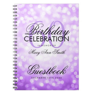 Guestbook-60. Geburtstags-Party-lila Glitzer-Licht Notizblock