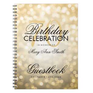 Guestbook-70. Geburtstags-Party-GoldGlitzer-Licht Notizblock