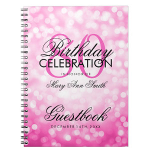 Guestbook-80. Geburtstags-Party-Rosa-Glitzer-Licht Notizblock