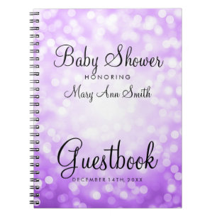 Guestbook-Baby-Duschen-lila Glitzer-Lichter Notizblock