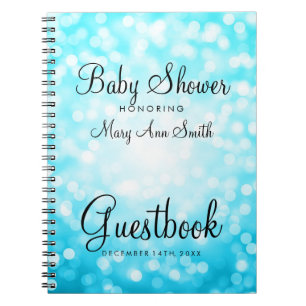 Guestbook-Baby-Duschen-Türkis-Glitzer-Lichter Notizblock