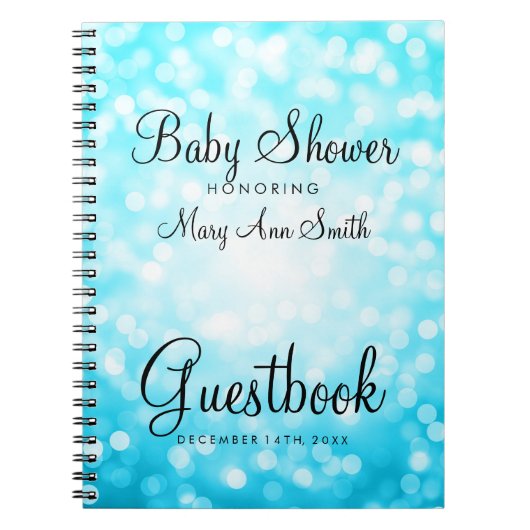 Guestbook-Baby-Duschen-Türkis-Glitzer-Lichter Notizblock (Vorderseite)