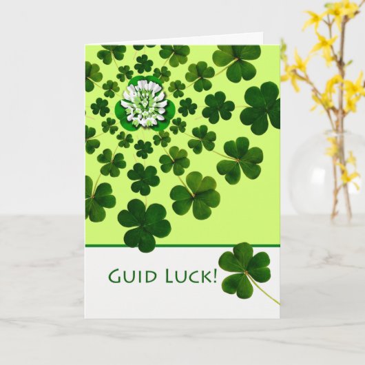 Guid Luck Schotten Sprache mit Kleeblättern Karte (Gelbe Blume)