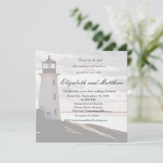 Guided by the Light Lighthouse Wedding Invitation Einladung (Stehend Vorderseite)