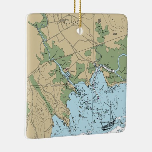 Guilford CT Nautical Chart Keramikornament (Rechts)