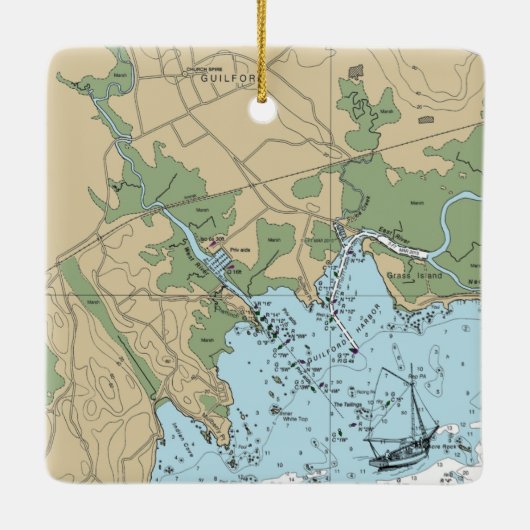 Guilford CT Nautical Chart Keramikornament (Rückseite)