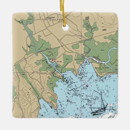 Guilford CT Nautical Chart Keramikornament (Vorderseite)