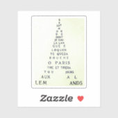 Guillaume Apollinaire, Eiffel Calligram Aufkleber (Blatt)