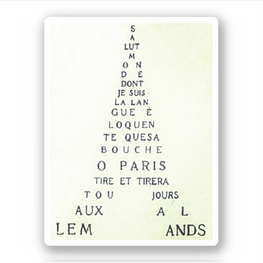 Guillaume Apollinaire, Eiffel Calligram Aufkleber (Vorderseite)