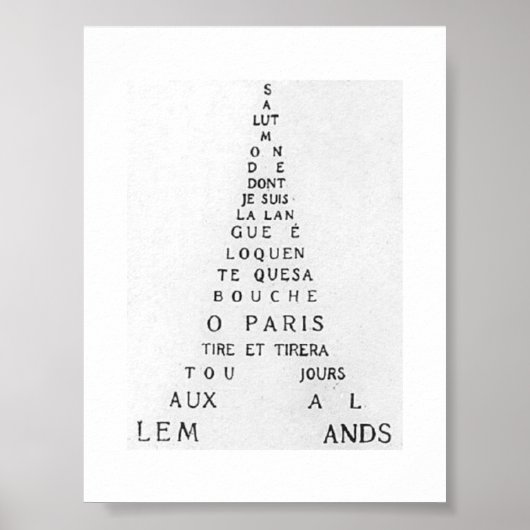 Guillaume Apollinaire, Eiffel Calligram Poster (Vorne)