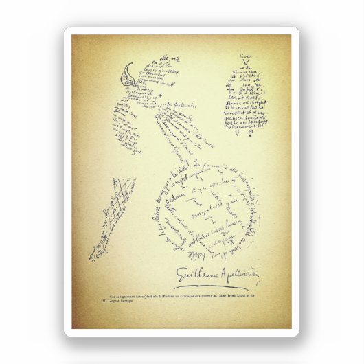 Guillaume Apollinaire, Poème Calligram (1920) Aufkleber (Vorderseite)