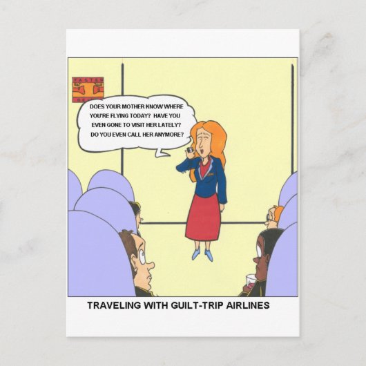 Guilt Trip Airlines Funny Cartoon Geschenke & T-Sh Postkarte (Vorderseite)