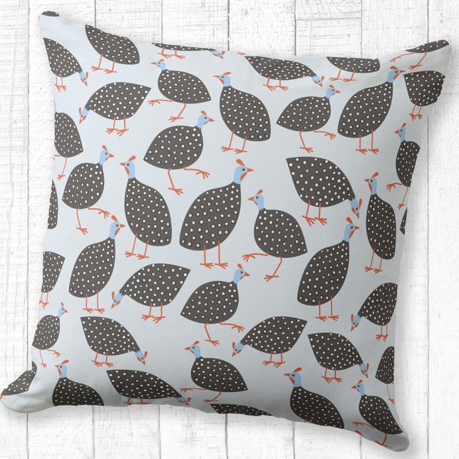 Guinea Fowl Niedlich Blue Kissen (Guinea fowl pattern fun throw pillow for bird lovers)