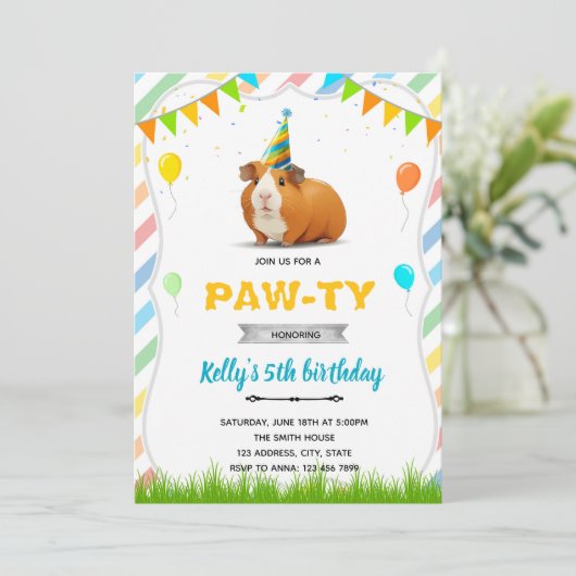 Guinea Geburtstagsfeier Einladung (Stehend Vorderseite)