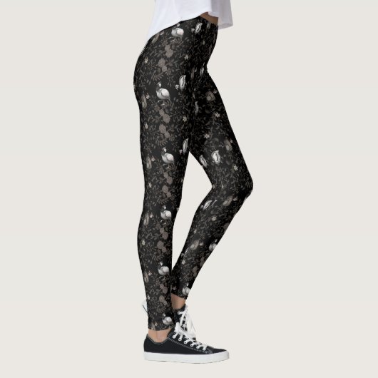 Guinea Hühner unter Blume, Schwarz Leggings (Rechts)
