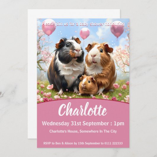 Guinea Pig Babydusche Einladung (Vorne/Hinten)