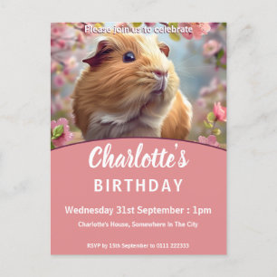 Guinea Pig & Cherry Blossom Geburtstagsparty Einladungspostkarte