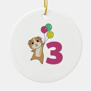 Guinea Pig Dritter Geburtstag Balloons Keramik Ornament