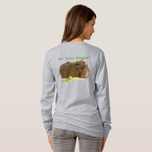 Guinea Pig Eating Celery Front Back Foto T-Shirt (Schwarz voll)
