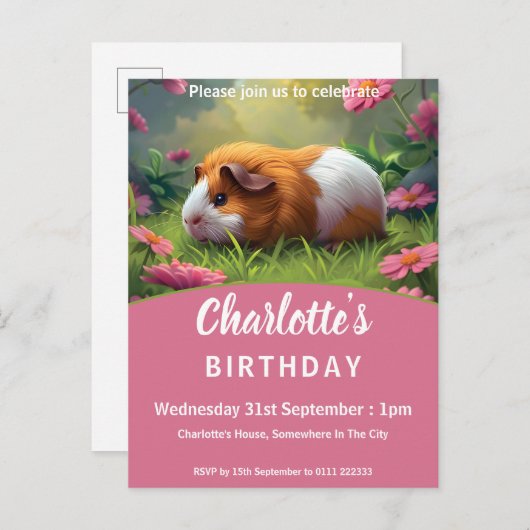 Guinea Pig Geburtstagsparty Einladungspostkarte (Vorne/Hinten)