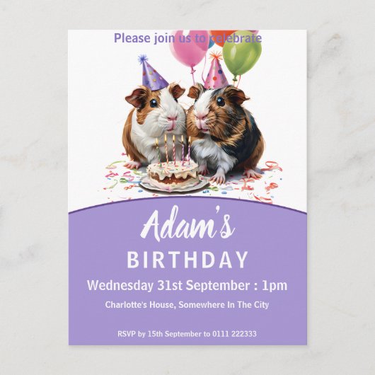 Guinea Pig Geburtstagsparty Einladungspostkarte (Vorderseite)