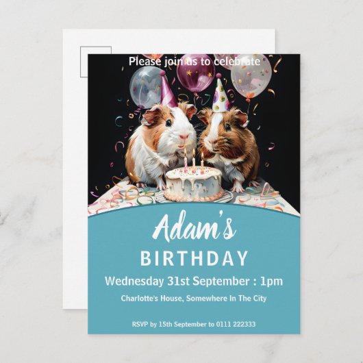 Guinea Pig Geburtstagsparty Einladungspostkarte (Vorne/Hinten)