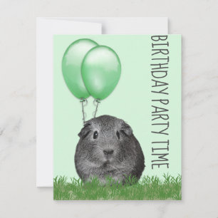 Guinea Pig Girl Green Ballon Custom Geburtstag Einladung