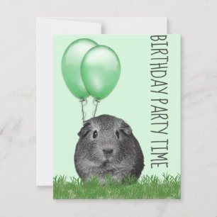 Guinea Pig Girl Green Ballon Custom Geburtstag Einladung