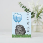 Guinea Pig Girly Blue Ballon Custom Geburtstag Einladung (Stehend Vorderseite)