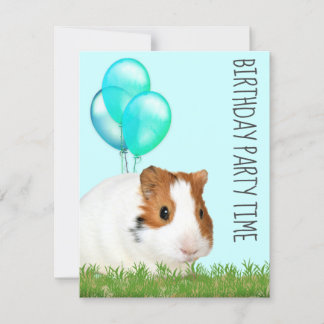 Guinea Pig Green Blue Balloons Custom Geburtstag Einladung