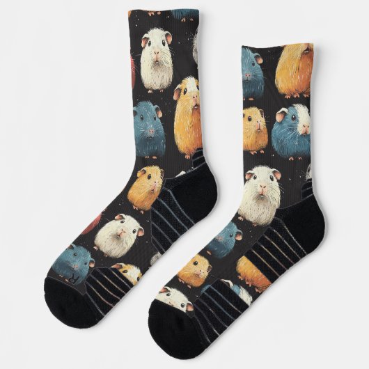Guinea Pig Hamster Chalk Zeichne Muster Schwarz Socken (Links)