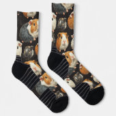 Guinea Pig Hamster Chalk Zeichne Muster Schwarz Socken (Rechts)
