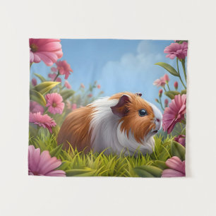 Guinea pig inmitten der rosa Blüten Wandteppich