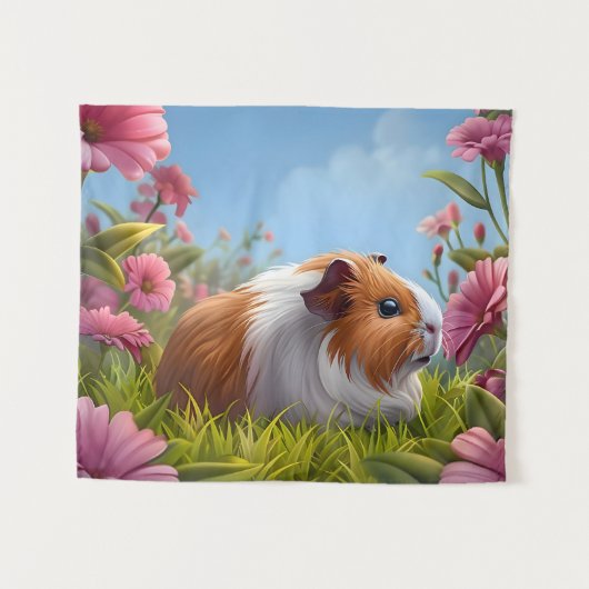 Guinea pig inmitten der rosa Blüten Wandteppich (Vorderseite (Horizontal))
