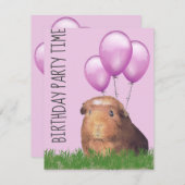 Guinea Pig Lila Balloons Custom Geburtstag Einladung (Vorne/Hinten)