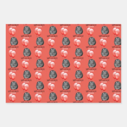 Guinea Pig Orange Balloons Individuelle Name Gebur Geschenkpapier Set (Vorderseite 2)