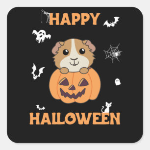 Guinea Pig Pumpkin Sweet Animals Happy Halloween Quadratischer Aufkleber