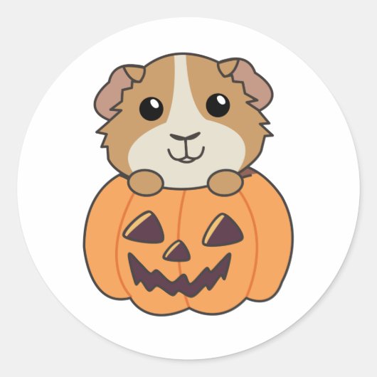 Guinea Pig Pumpkin Sweet Animals Happy Halloween Runder Aufkleber (Vorderseite)
