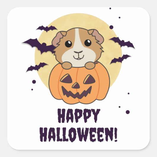 Guinea Pig Pumpkin Sweet Animals Happy Halloween S Quadratischer Aufkleber (Vorderseite)