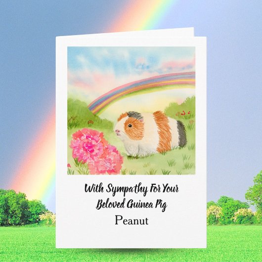 Guinea Pig Rainbow Sympathy with Carnations Name Karte
