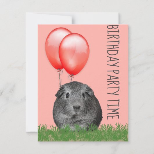 Guinea Pig Red Balloons Custom Geburtstag Einladung (Vorderseite)