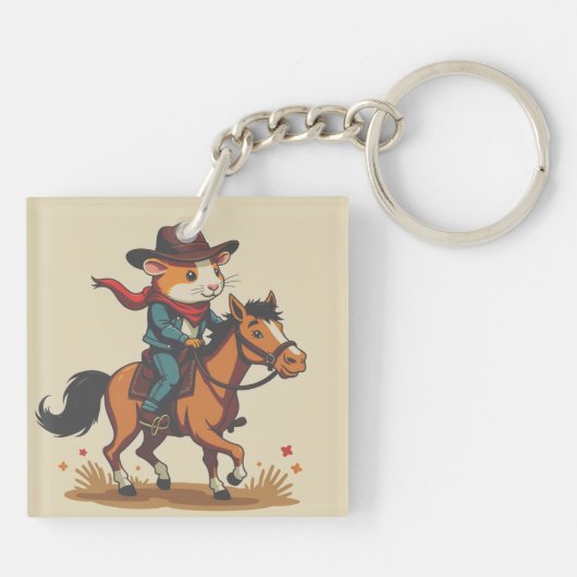 Guinea Pig Riding A Horse Schlüsselanhänger (Rückseite)