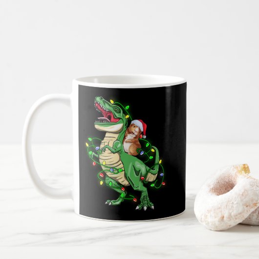 Guinea Pig Riding Christmas Light T Rex Dinosaur Kaffeetasse (Mit Donut)